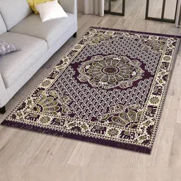 Furnishing Hut Purple & White Ethnic Motifs Printed Non-Slip & Durable Chenille Carpet-picture-10