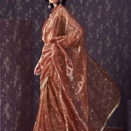 Tikhi Imli Embellished Sequinned  shimmer net saree with sequence embroidery image 2