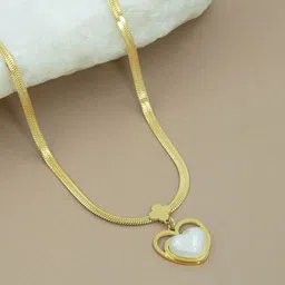 ARTKLIM Stainless Steel Gold-Plated Artificial Stones Studded Heart Shaped Pendant-image-84
