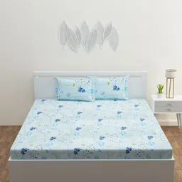 HOME AFFAIRS Blue & Yellow Floral Printed 160 TC Single Bedsheet Set 1.5 m x 2.2 m-image-54