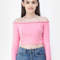 MINOS Women Off-Shoulder Cotton Bardot Crop Top-image-82