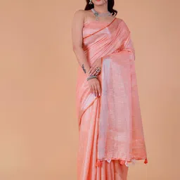 NEGRONI Solid Zari Regular Pure Linen Saree-17