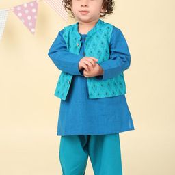 Fabindia Boys Ethnic Motifs Printed Regular Pure Cotton Kurta with Trousers-image-63