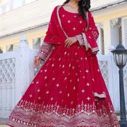 KALINI Embroidered Round Neck Ethinc Dress With Dupatta-picture-5