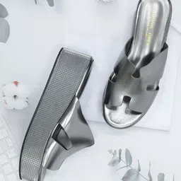 Ronnie Grey PU Party Flatform Sandals-image-44