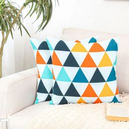 HOMPRIN White & Black Set of 2 Geometric Square Cushion Covers-3