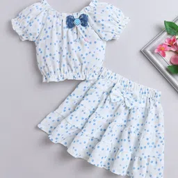 The Magic Wand Girls Printed Short Sleeves Top With Skirt-image-53