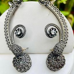 Sangria Silver Plated Artificial Stones Studded Contemporary Jhumkas-16