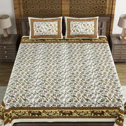 BLOCKS OF INDIA Brown & White Ethnic Motifs 120 TC King Bedsheet with 2 Pillow Covers-image-36