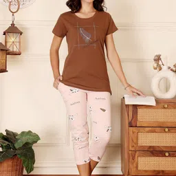 Bodycare Women Typography Printed T shirt & Capri Night suit-picture-16
