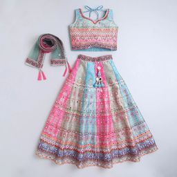 BAESD Girls Printed Sequinned Tie and Dye Ready to Wear Lehenga & Blouse With Dupatta-image-71