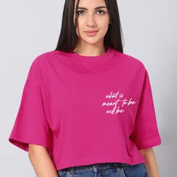 Besick Typography Printed Drop-Shoulder Sleeves Crop T-shirt-picture-13