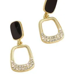 Celestique Cubic Zirconia Studded Korean Enamelled Oval Shaped Drop Earrings-picture-44