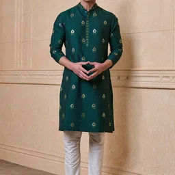 Tasva Men Ethnic Motifs Embroidered Regular Sequinned Kurta with Trousers-picture-32