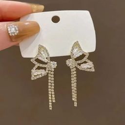 BEYTER Stainless Steel Crystals Studded Contemporary Shaped Drop Earrings-21