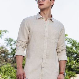 Nautica Men Premium Fit Solid Spread Collar Pure Linen Casual Shirt-picture-34