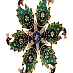 Kala Samarpan Green & Blue Peacock Rangoli Sticker With Centerpiece-46