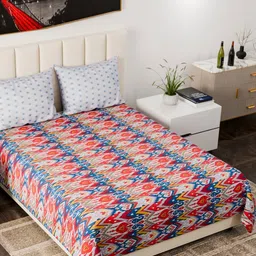 Nivasam Red & Blue Geometric Printed 162 TC King Size Bedsheet Set 2.28 m X 2.54 m-9