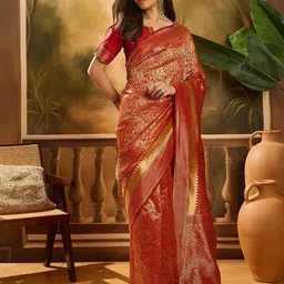MANVAA Embellished Zari Silk Blend Banarasi Saree-picture-42