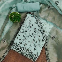 SHADOW & SAINING Floral Embroidered Thread Work Organza Unstitched Dress Material-picture-9