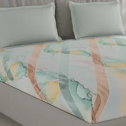 Monte Carlo Sea Green & Off White Abstract Printed 210 TC Queen Bedsheet Set 2.2 x 2.5 m-95