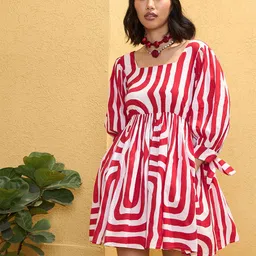 Pink Paprika by SASSAFRAS Print Puff Sleeve Fit & Flare Dress-image-89