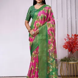 DIVASTRI Floral Zari Pure Cotton Ikat Saree-28