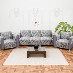 Kuber Industries Grey & White 16 Pieces Printed Cotton 5 Seater Sofa Cover With Arms-image-39