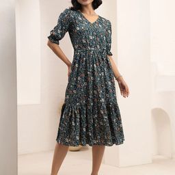 DressBerry Women Floral Print Fit & Flare Midi Dress-image-49
