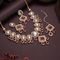 Jazz and SizzleGold-Plated Kundan-Studded & Beaded Jewellery Set-image-45