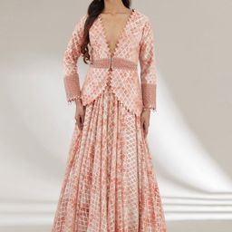 AJIESH OBEROI Embroidered & Printed V-Neck Top With Skirt Co-Ords-image-60