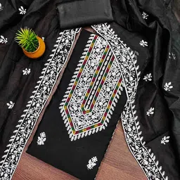 DIVASTRI Floral Embroidered Thread Work Chanderi Cotton Unstitched Dress Material-image-28