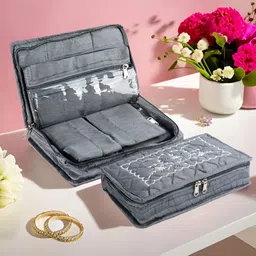 Aura Grey and White 2 Pieces Embroidered 7-Compartments Jewellery Organisers-8