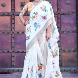 Quelea Floral Linen Blend Khadi Saree-picture-41