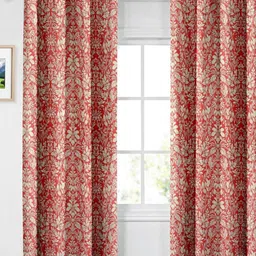 Aura Red & Cream-Coloured Set of 2 Floral Long Door Curtain-16