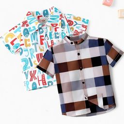Boys Shirt Checkered, Printed Casual Short Sleeve Shirts Pack of 2-image-99