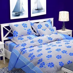 Aura Floral Printed 144 TC King Double Bedsheet with 2 Pillow Covers-image-83