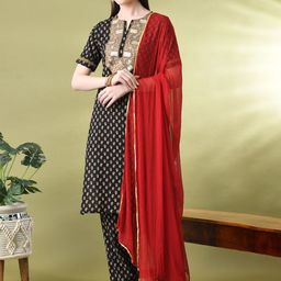 KALINI Women Printed Regular Pure Cotton Kurta with Palazzos & With Dupatta-image-90
