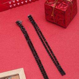 StyleCast Rhinestone Studded Tasselled Contemporary Drop Earrings-image-6