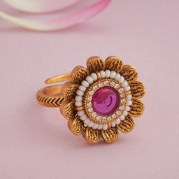 Kushal's Fashion Jewellery Ruby Gold-Plated Ethnic Antique Finger Ring-image-33