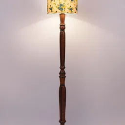 Devansh Brown & Blue Printed Wooden Floor Lamp With Shade-31