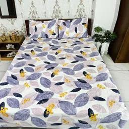 Marika White & Purple Leaves Printed 240 TC Queen Bedsheet Set 2.54 m x 2.28 m-image-81