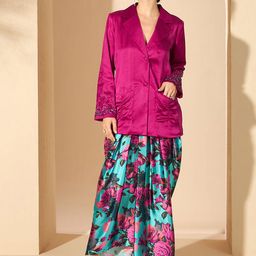 Antheaa Satin Embellished Lapel Collar Shirt with Palazzo-picture-12