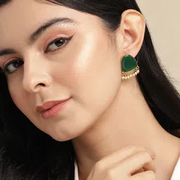 Anouk Gold-Plated Artificial Stones Studded & Beaded Geometric Shaped Studs-12