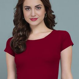 Dream Beauty Fashion Women Round Neck Cherry Red Fitted Crop Top-picture-15