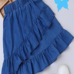 BRIGHT STARS KIDSWEAR Denim Elasticated Waist Knee Length Blue Skirt-image-18
