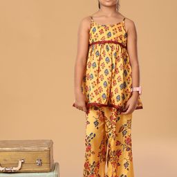 The Mini Trunk Girls Floral Printed Shoulder Strap Anarkali Kurti With Palazzos-image-27