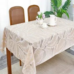 Dakshya Industries Beige Floral Waterproof Plastic 6-Seater Table Cover-33
