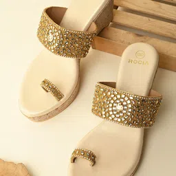 Rocia Wedge Heel One Toe Kundan Work Sandals-19