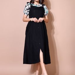 SHINISHA Floral Print Puff Sleeve A-Line Midi Dress-image-79